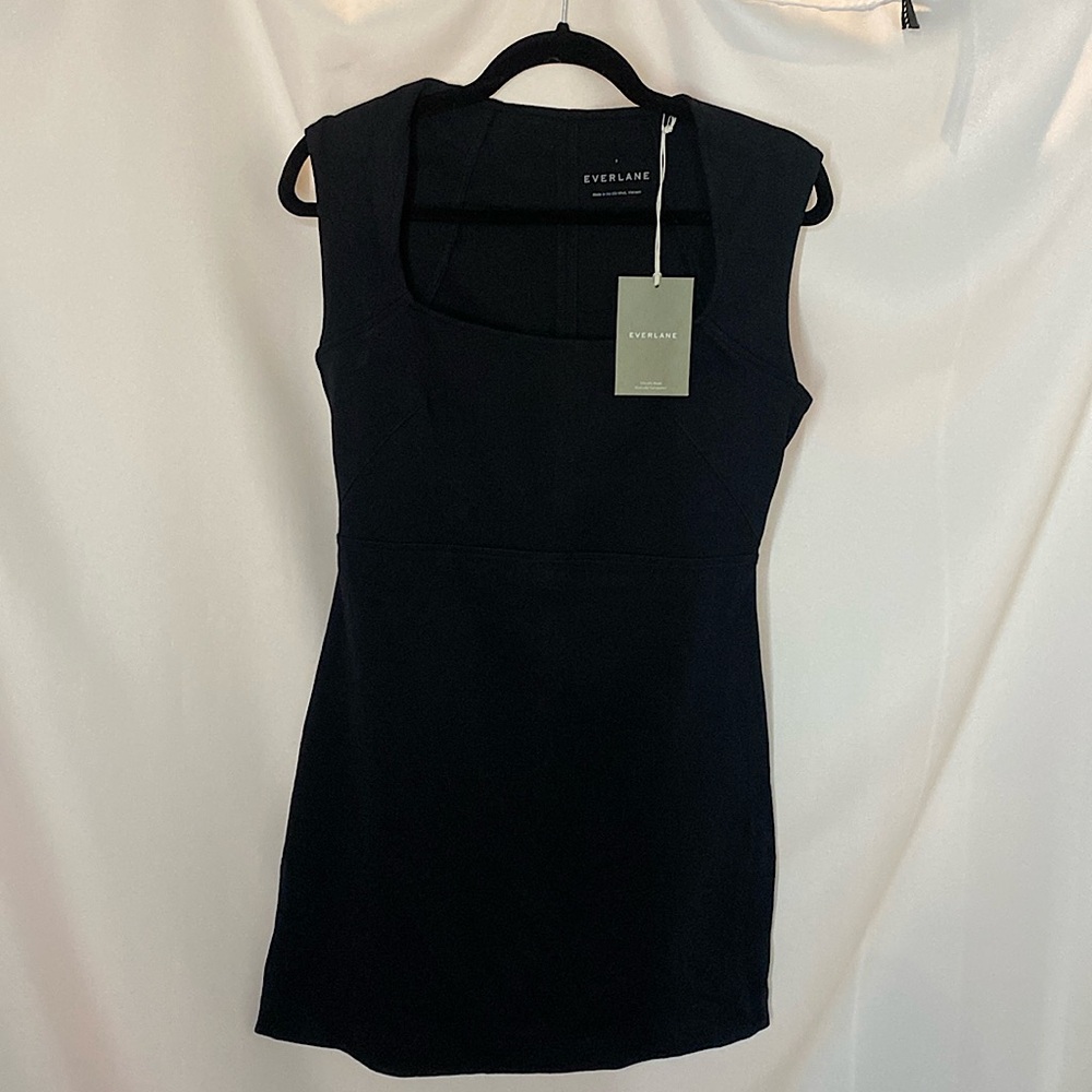 Everlane 100% cotton cap sleeve square neck stretch knit mini dress NWT